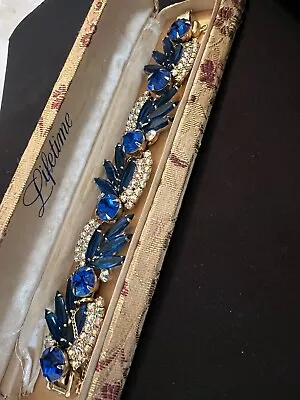 Vintage Gorgeous Juliana D E Blue & Aurora Borealis Rhinestones Bracelet W Box • $198