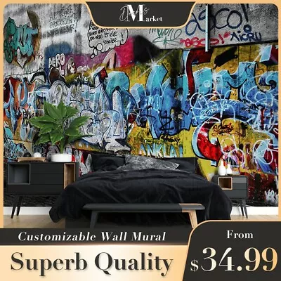 Street Drawing Graffiti 3D Wall Mural Removable Bedroom Wallpaper Murals • $139