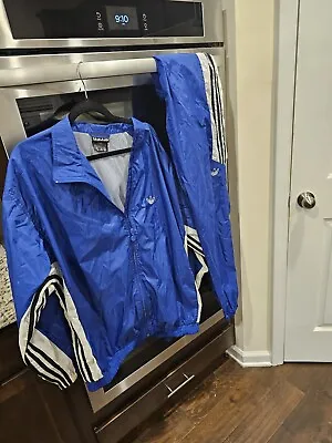 Men Vintage Blue Adidas Wind Breaker Suit Large Tall • $89