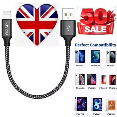 Iphone Cable Short [1FT/30CM Mfi Certified] Nylon Braided Iphone Charger Cables • £5.49