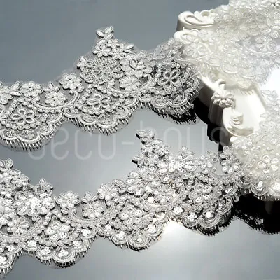 £5.99 • Buy Beaded Sequined Floral Lace Embroidered Trim Ribbon Wedding Dress Bridal Veil