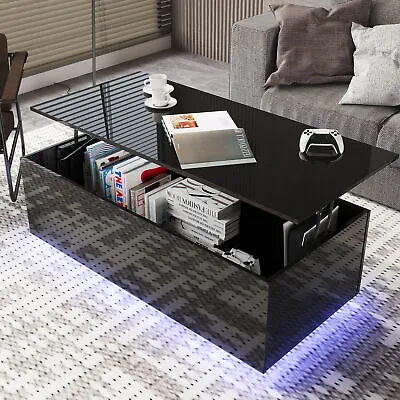 $169.99 • Buy LED Lift-Top Coffee Table High Gloss Living Room End Table With 3 Hidden Sotrage