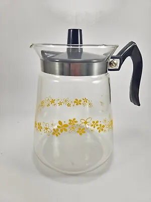 Vintage Retro 70s Mcm Cory Yellow Floral 8 Cup Carafe/Coffee Pot W/ Lid • $15