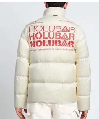 £500+ Holubar Mens White Duck Down Bomber Puffer Bubble Logo Jacket Coat Bnwt • $173.07