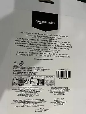 13-inch MacBook Pro Amazon Basics Slim Magnetic Privacy Screen Filter New Sealed • $3.99