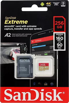 SanDisk Extreme 256GB 160MB/S Class 10 Micro SD MicroSDXC U3 Memory Card SDSQXA1 • $24.25