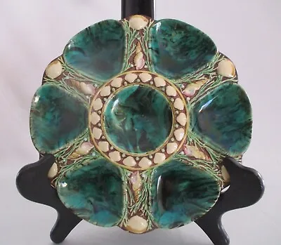 Minton Majolica Mottled Malachite Oyster Plate Shape No. 1323 Ca 1870 Six Wells • $542