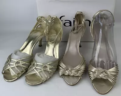 Faith Shoes Gold Metallic Leather High Heel Party Sandals Dance UK6 EU39 Z950 • £8