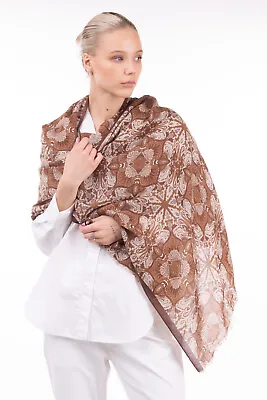 RRP €150 GUY LAROCHE Long Shawl Wrap Scarf Moroccan Pattern Lightweight • $60.85