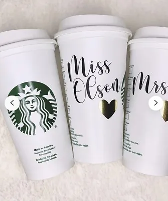 £9.99 • Buy Personalized Starbucks Coffee Tea Cup Reusable Plastic Tumbler Any Name + Heart