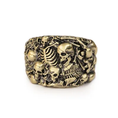 LINSION Rings Brass Skulls Grave Ring Mens Punk Jewelry BR257D US Size 7~15 • $19