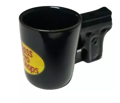 Bass Pro Shop Mini Black Ceramic Pistol Handled  2oz Shot Glass Mini Coffee Mug • $8.95