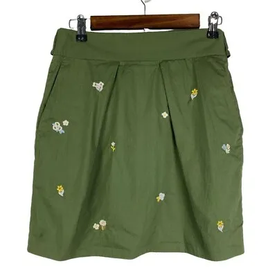 J. Crew Floral Embroidery Bow Tie Back Lined Mini Skirt Women's 4 Green White • $17.97