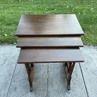 Vintage Mid Century Nesting Stacking Tables Set Of 3 Wood Tables • $81.75