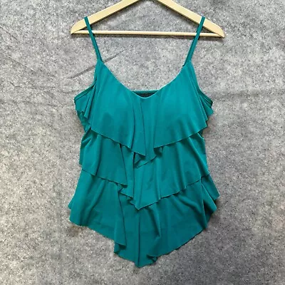 MagicSuit Swimsuit Top Womens 14 Teal Blue Ruffle Tankini Tiered Built In Bra • $34.99