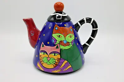 MILSON AND LOUIS Hand Painted Ceramic Cat Teapot With Lid Laurel Burch Style • $19.95