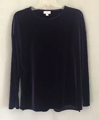 J. Jill Top Womens Medium Velvet Velour Purple Crew Neck Long Sleeve • $21.99