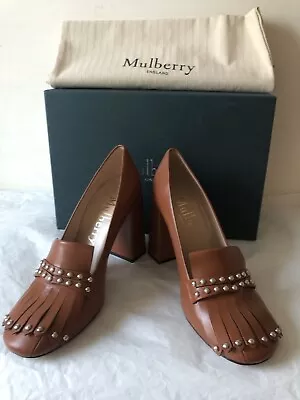 Mulberry Poppy Fringes Loafer Shoes Tan Brown Leather EU36 UK3 RRP£495 BNIB NEW • £275