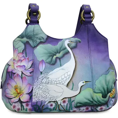 Women's Anuschka Leather Hand Painted Peacefull Garden Satchel Shoulder Handbag • £159.96