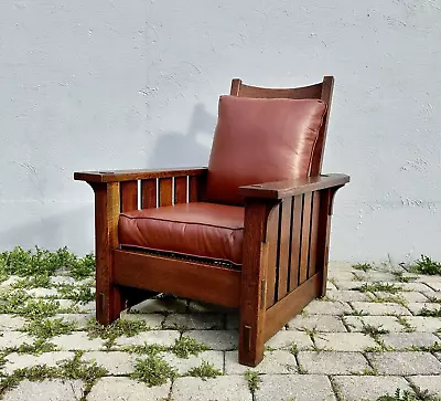 Antique Gustav Stickley Flat Arm Morris Chair Model #332                   W7901 • $6900