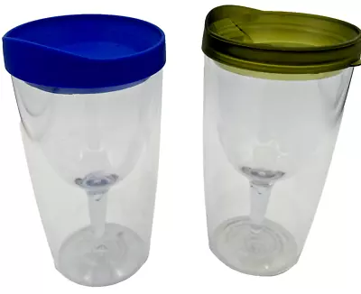 Vino2Go 8 Oz. Insulated Wine Tumbler W/floating Stem (2 Pcs) 1 Olive 1 Blue • $17.10