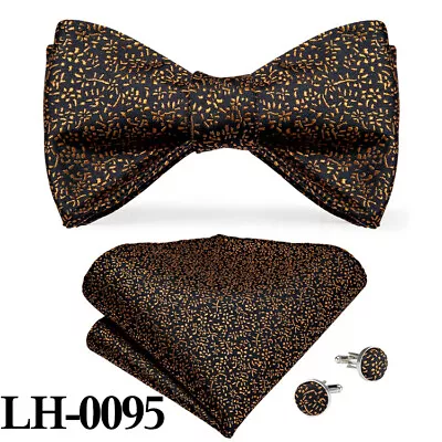 £5.99 • Buy Mens Silk Bowtie Blue Adjustable Self Bow Tie Paisley Floral Hanky Cufflinks Set