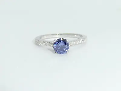 Ladies 925 Silver Sterling Tanzanite Solitaire And White Sapphire Ring Size U • £25.19
