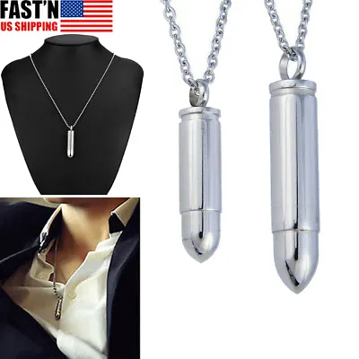 Bullet Necklaces For Human Ashes Memorial Cremation Urn Locket Keepsake Jewelry • $7.89