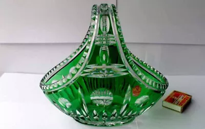 Bowl/Basket Lead Glass Glas Hand Cut Nachtmann Color Smaragd-Grün E445 • $231.24