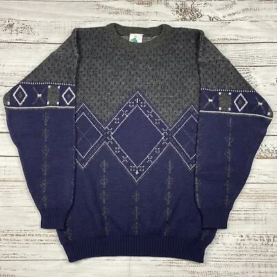 Vintage Woodman Men’s Sz L Nordic Knit Sweater Wool Blend Made In England Argyle • $24.47