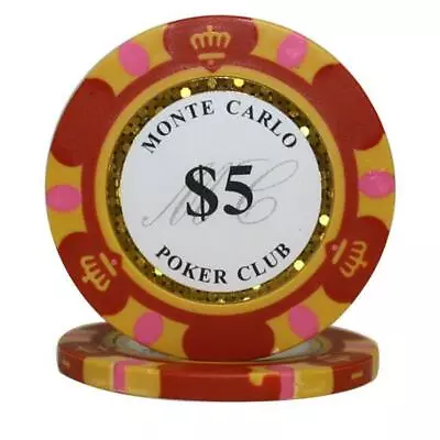 25 Monte Carlo Poker Club Red $5 14g Clay Composite Poker Chip Crown • $12.99