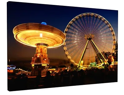 Stunning Fairground Theme Park Lights Landscape Canvas Picture Print  • £40.86