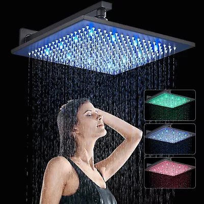 16-inch LED Shower Head Ceiling Wall Mount Rainfall Square Sprayer Matte Black • $45