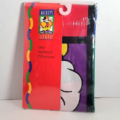 1- Vintage 90s Disney Mickey Mouse And Goofy Pillowcase Primary Color Block • $19.99