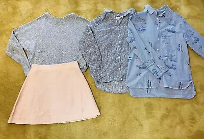Zara H&M Bundle Of 4 Girls Clothes 2 Blouses Lightweight Jumper Knit Pink Skirt • £13