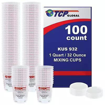 32-Ounce (1 Quart) Paint & Epoxy Mixing Cup Calibrated Ratios - 100 Cups/12 Lids • $54.99