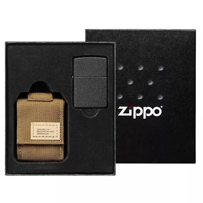 Zippo Gift Set With Superb Black Lighter And Tan Pouch New Boxed • £80