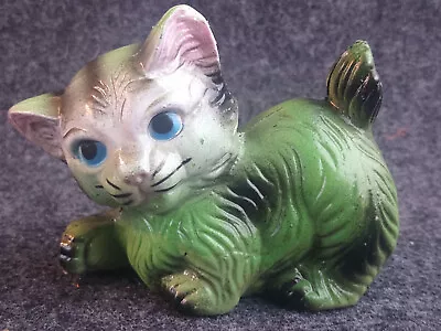 Vintage Green Cat Figurine Miniature Resin Hard Plastic Kitty Collectible • $8.78