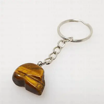 £5.09 • Buy Tigers Eye Crystal Skull Keyring Key Chain Healing Gemstone Ring Keychain