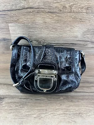 Michael Kors Charlton Black Patent Leather Crossbody Handbag Gold Buckle  Strap • $39