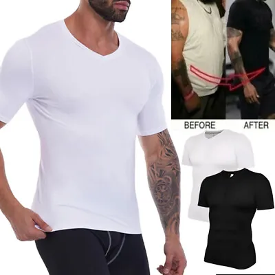 UK Men Slimming Body Shaper Shirt Compression Vest Weight Loss Tank Tops Sports • £6.79