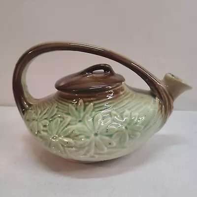 Vintage Authentic McCOY Green & Brown Aladdin Style Teapot W/ Embossed Daisies  • $26.99