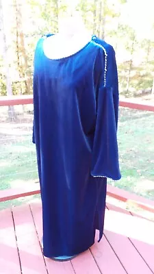 Vintage Blue Velvet W/Gold Cording Medieval Halloween Costume Dress One Size • $19.99