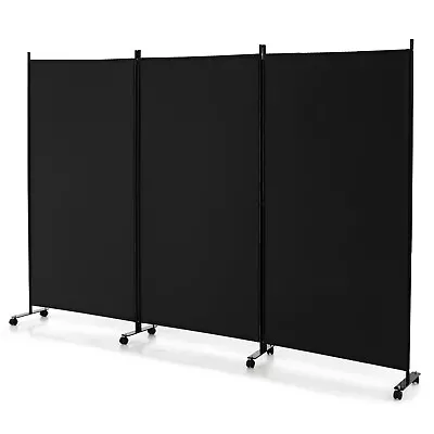 3-Panel Folding Room Divider 6' Rolling Privacy Screen W/Lockable Wheels Black • $69.99