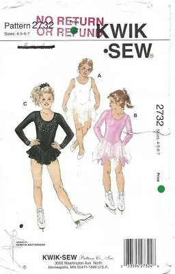 Kwik Sew Pattern 2732 Leotards Attached Skirt In 2 Styles Child 4-7 • £11.11