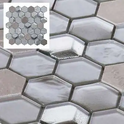 Hexagon Gray Metallic 3D Glass Marble Stone Mosaic Tile Kitchen Bath Backsplash • $3.99