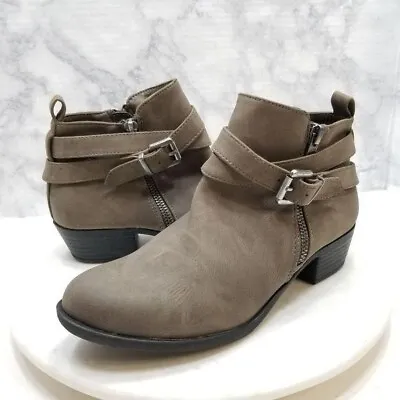 Madden Girl Boots Beckk 6.5 Taupe Zip Double Strap Buckle Festival Western Ankle • $15.99