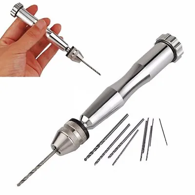 Mini-Aluminum Pin Vise Hand Push Drill Chuck For Jewelry Tool + 10PCS Micro Bits • $10.15