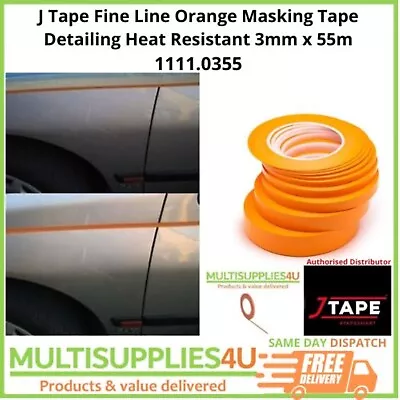 J Tape Fine Line Orange Masking Tape Detailing Heat Resistant 3mm X 55m • £4.55