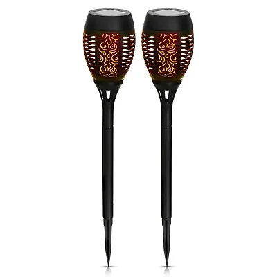 2PC LED Solar Torch Light Flickering Dancing Flame Waterproof Garden Patio Decor • £9.99